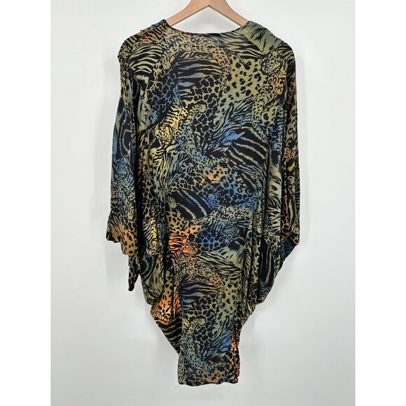 C&A Cocoon Cardigan Women One Size Dolman Sleeve Animal Print Green Blue Orange - Picture 6 of 10